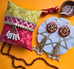 Blue Pottery Red Floral Print Swastik Door Hangings