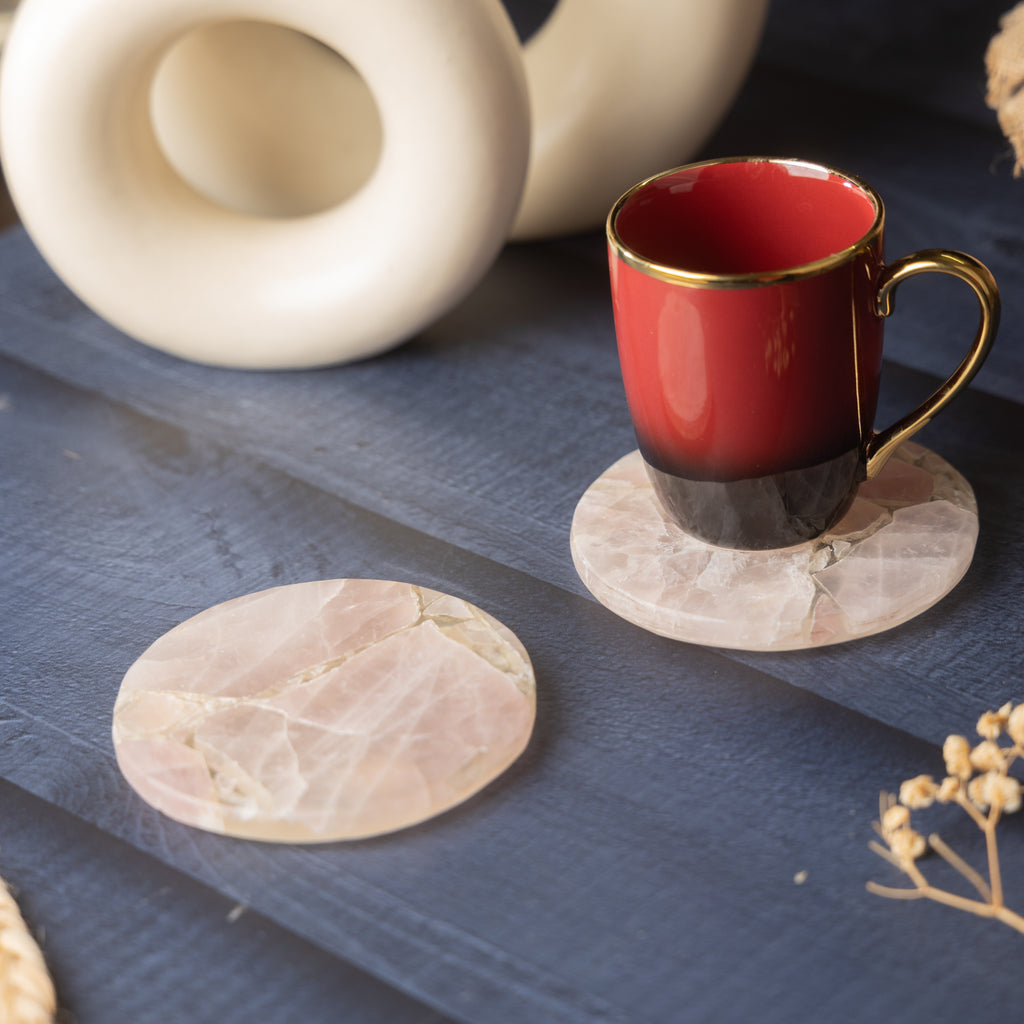Rose Quartz Round Resin Coaster Set of 2