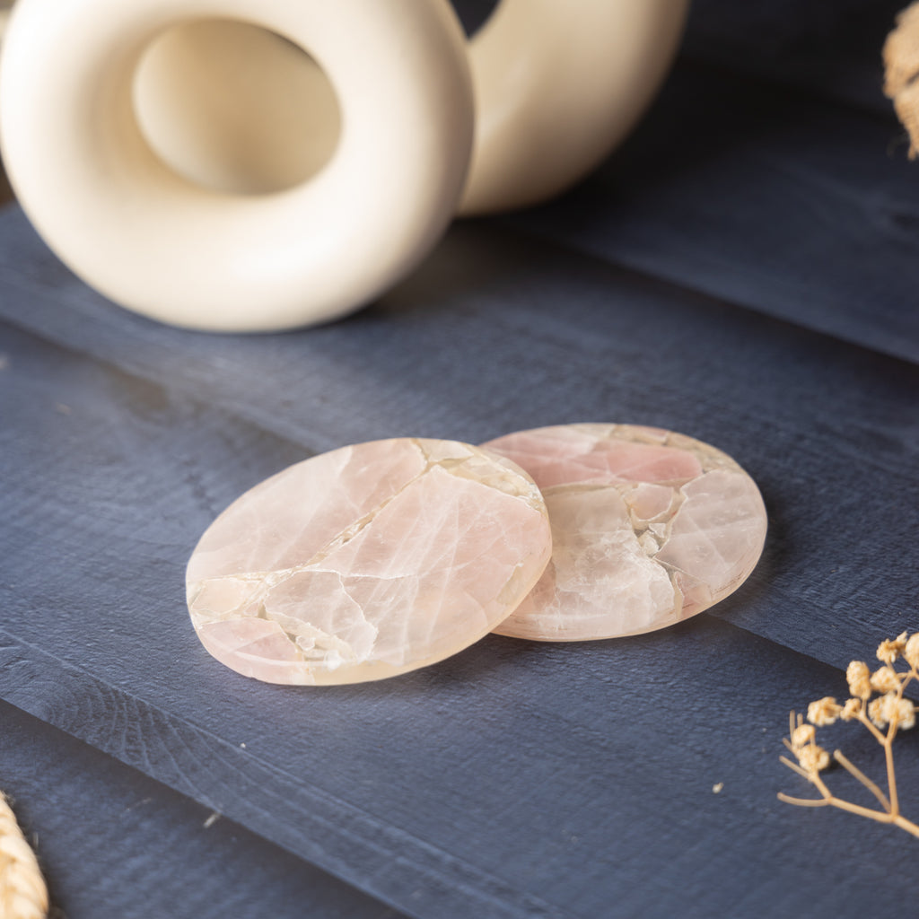 Rose Quartz Round Resin Coaster Set of 2