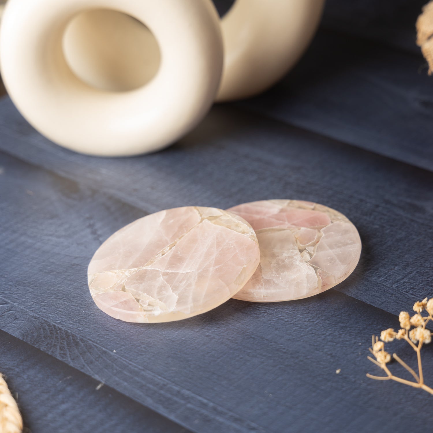 Rose Quartz Round Resin Coaster Set of 2
