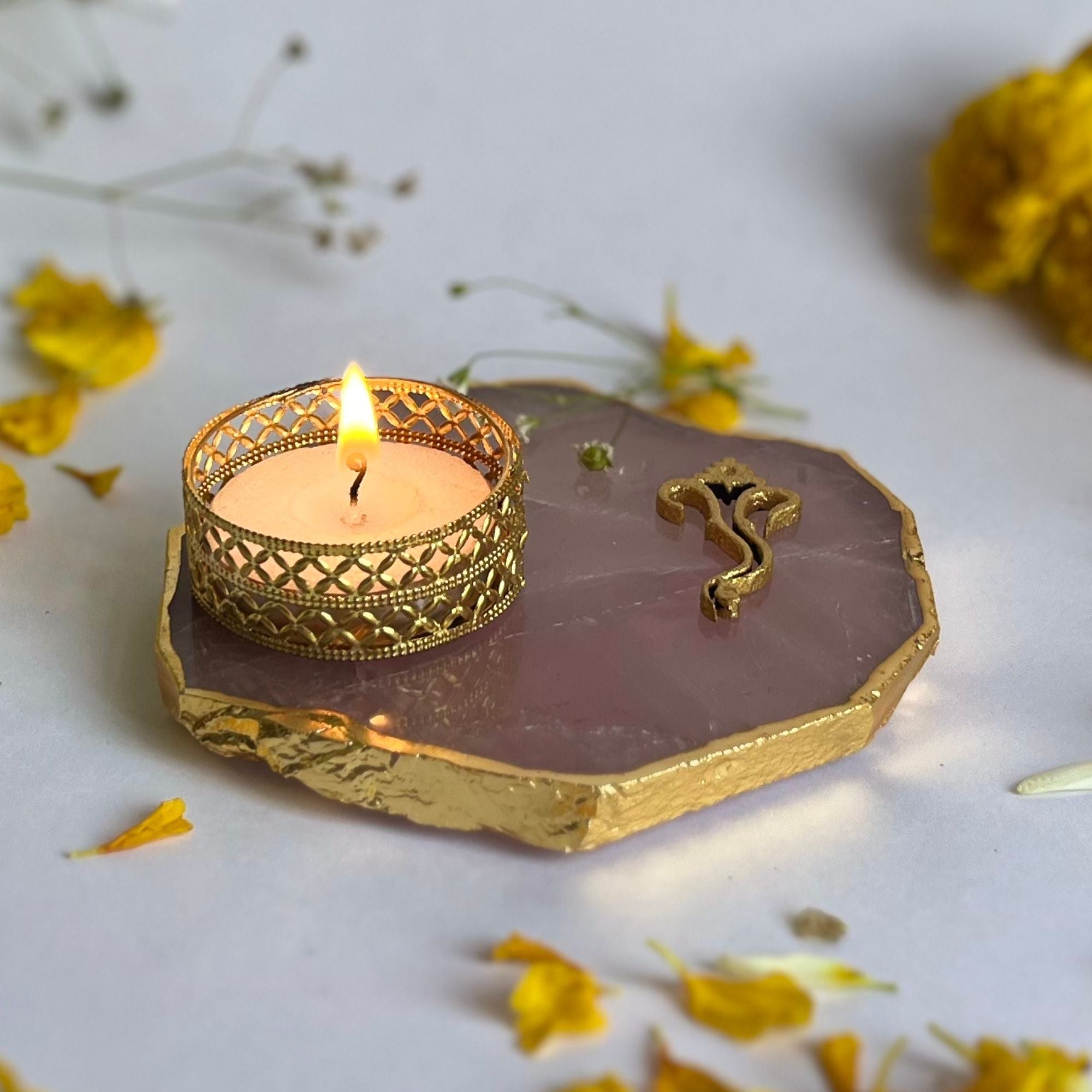 Agate Lord ganesh Design Tea Light Holder