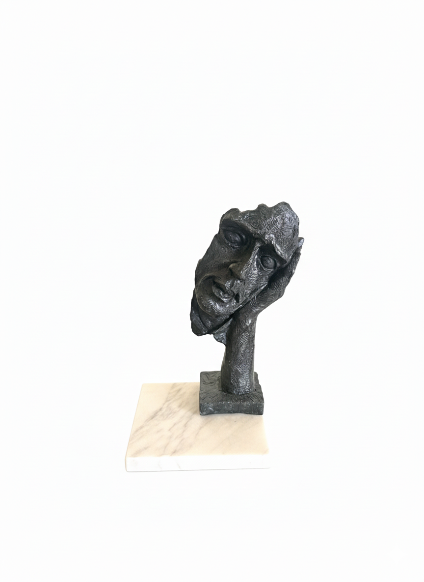 Black Thinking Man Face on Hand Resin Decor Statue