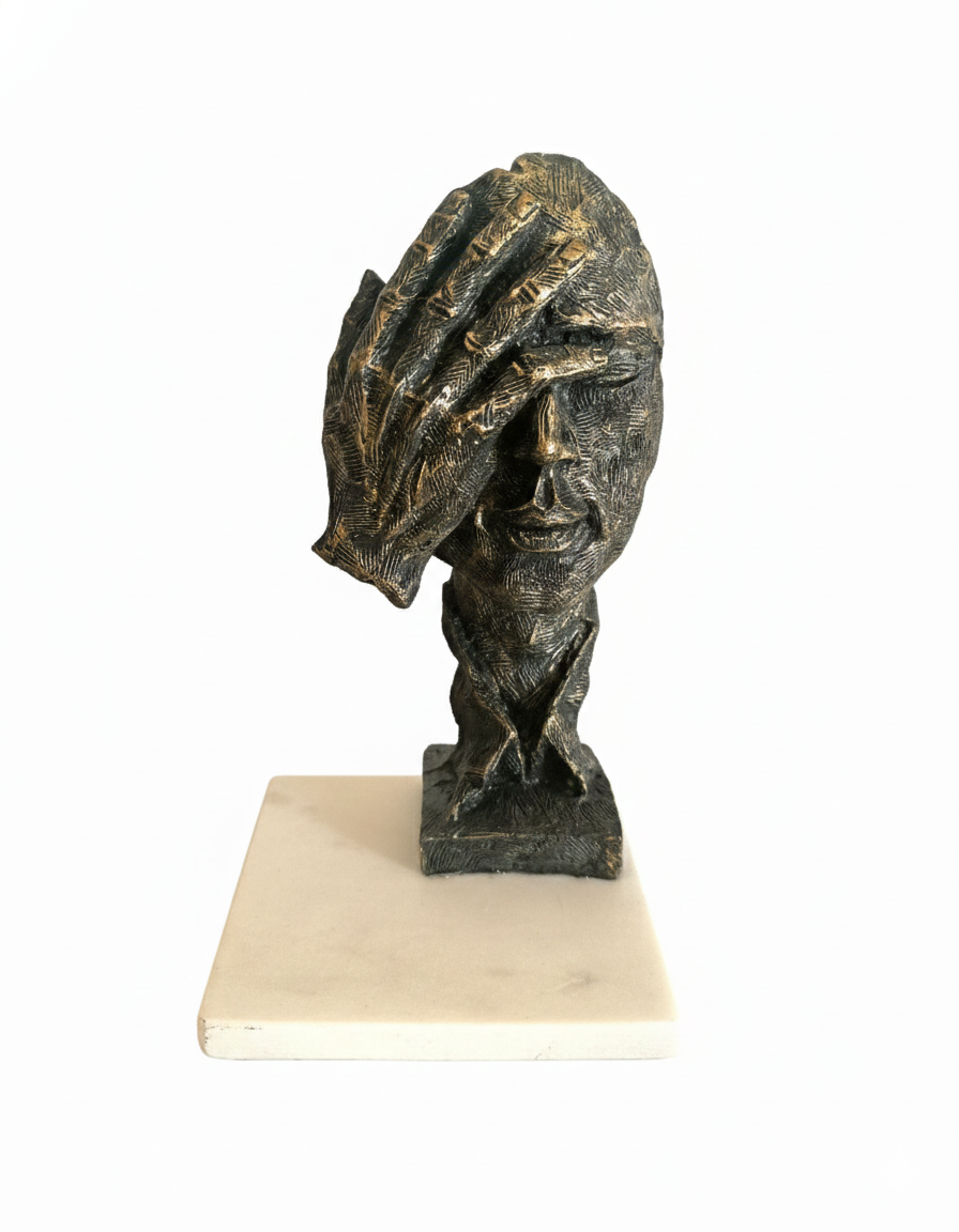 Black Golden Thinking Face in Hand Resin Decor Statue