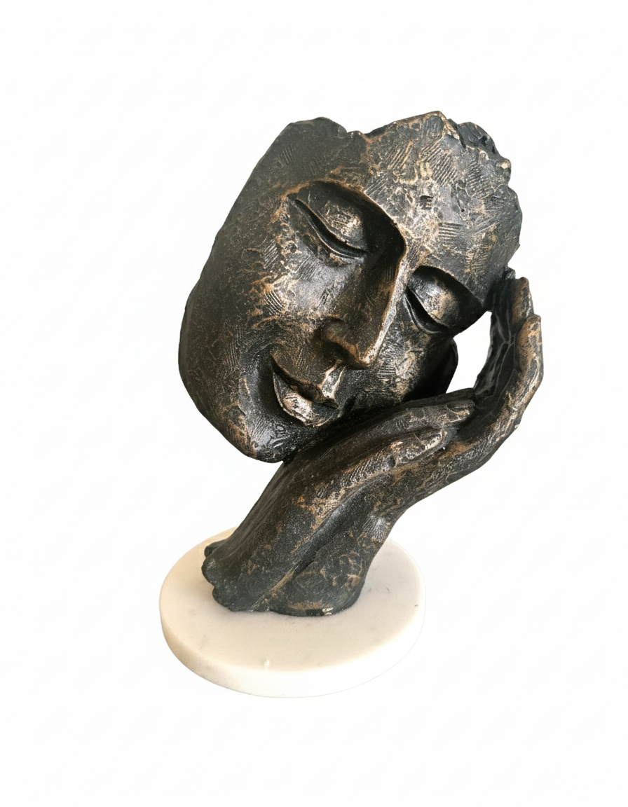 Black Golden Abstract Sleeping Face on Hand Sculpture