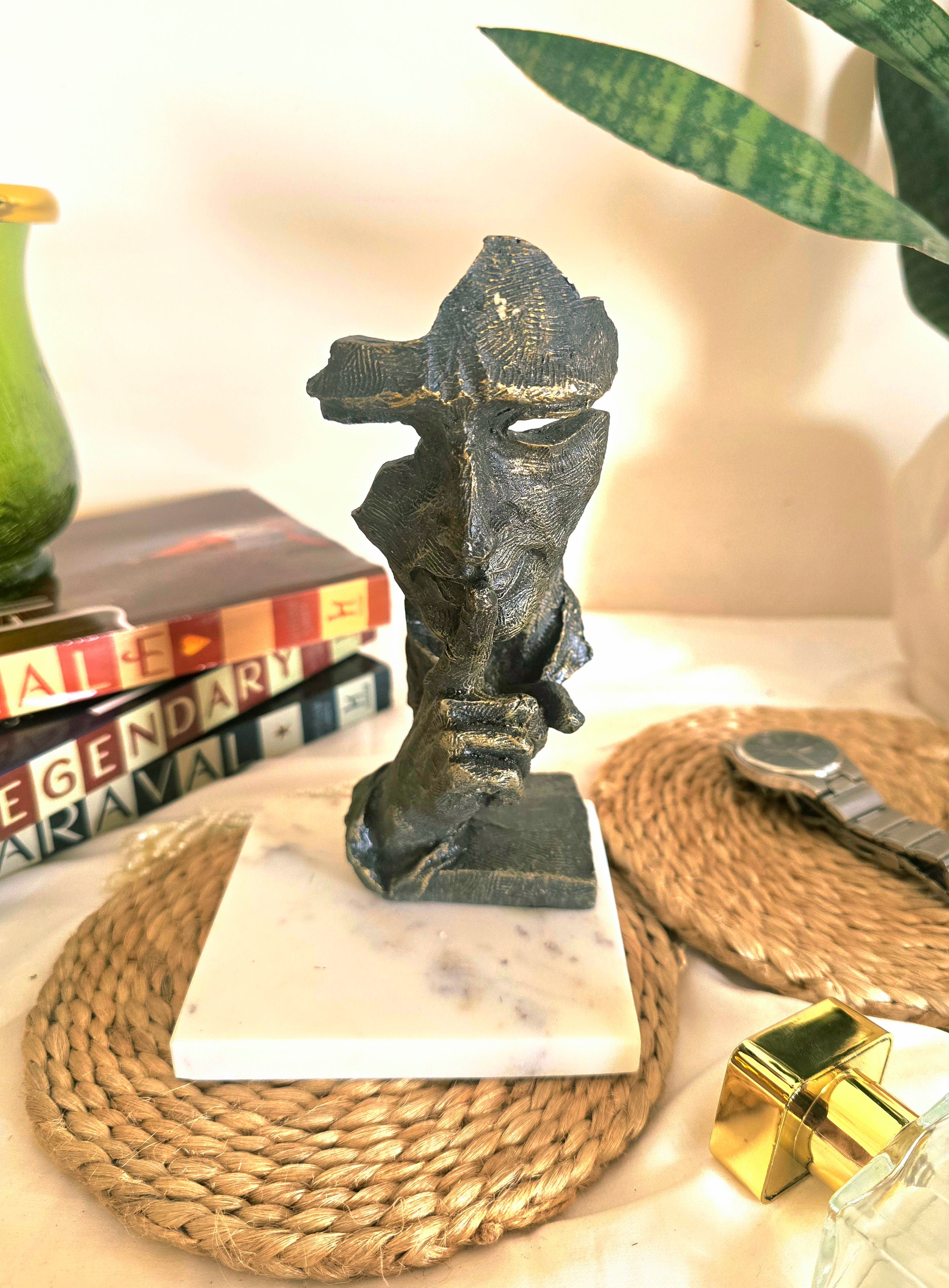 Black Golden Shush Gesture Abstract Statue