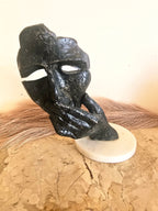 Black Golden Pondering Face with Hand Statue