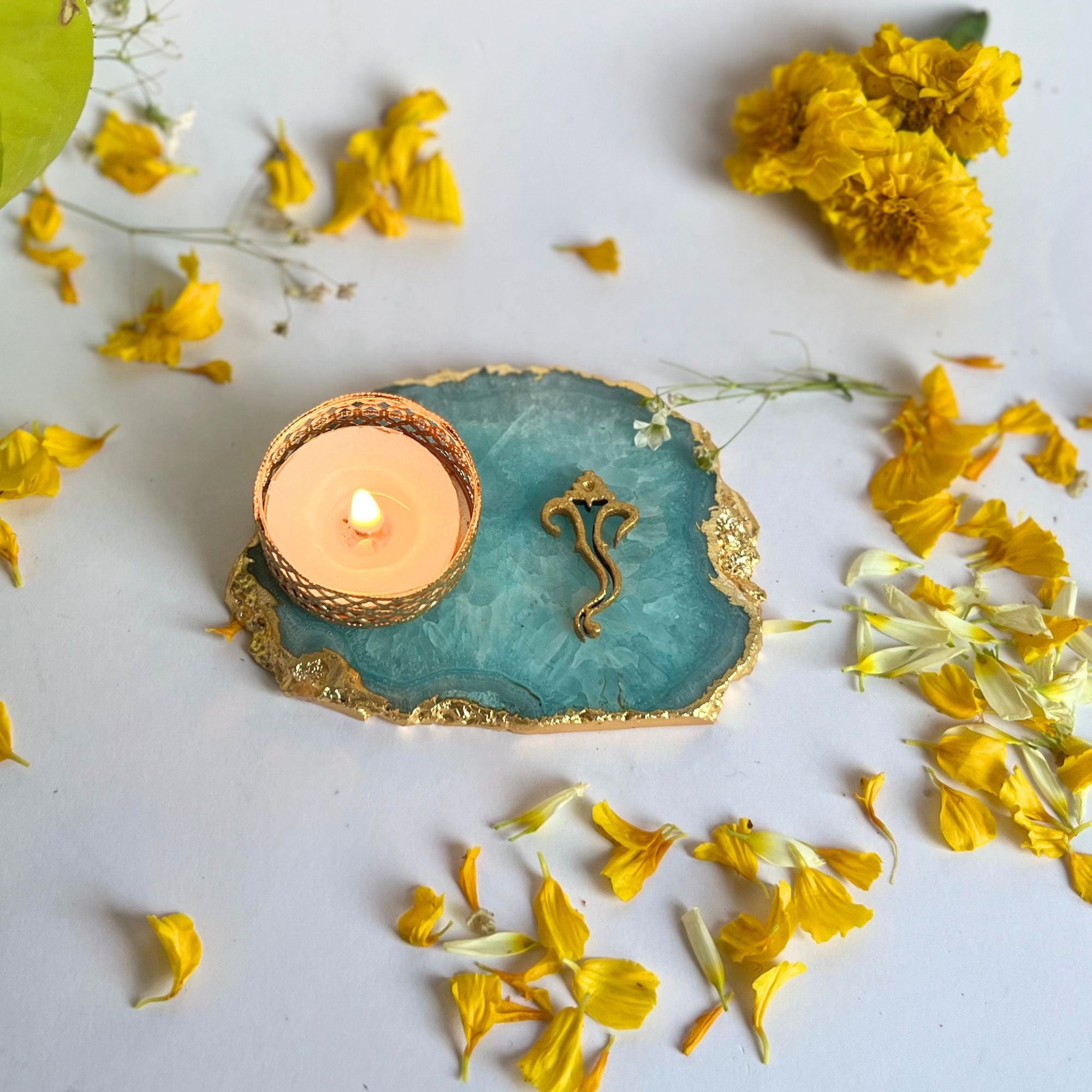 Agate Lord ganesh Design Tea Light Holder