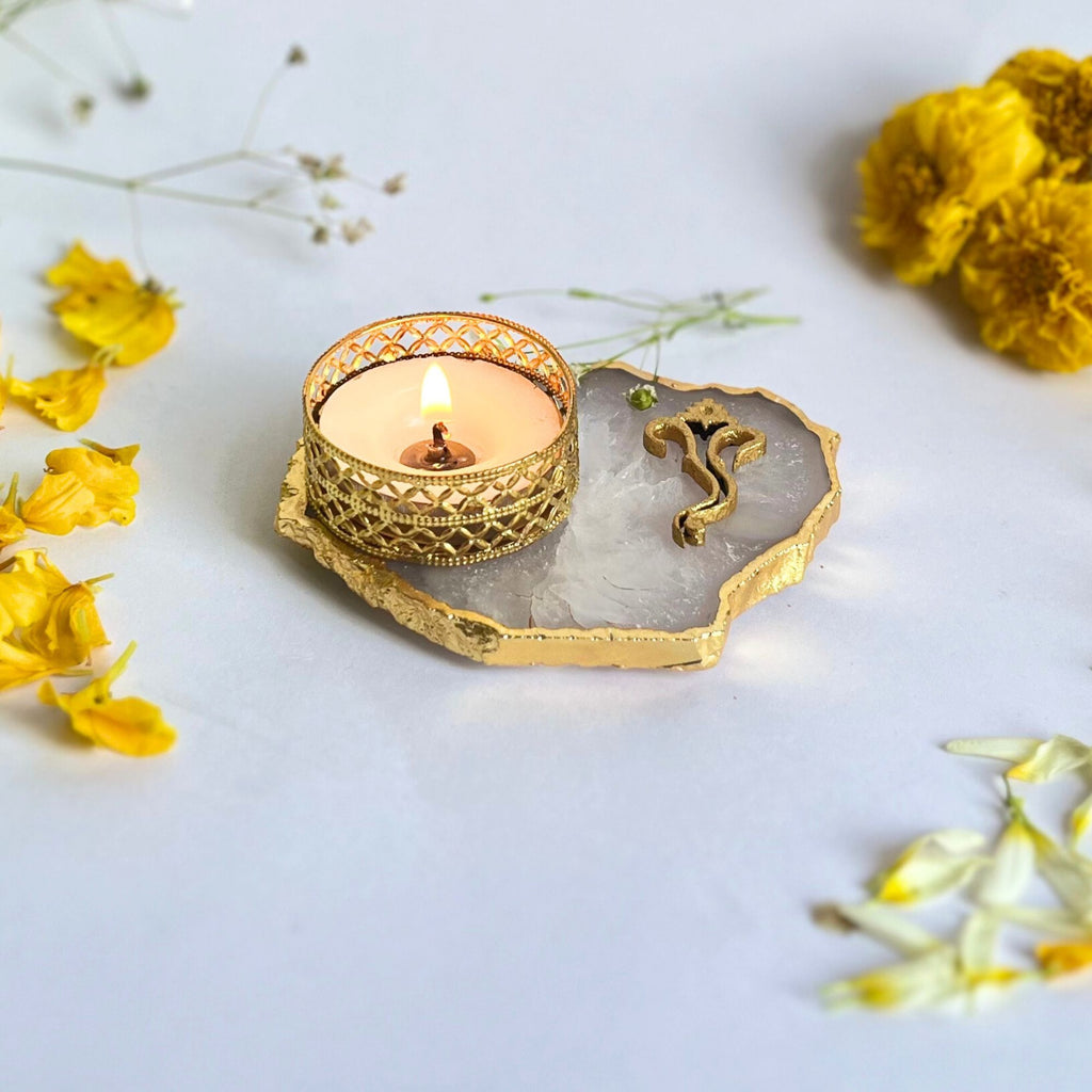 Agate Lord ganesh Design Tea Light Holder