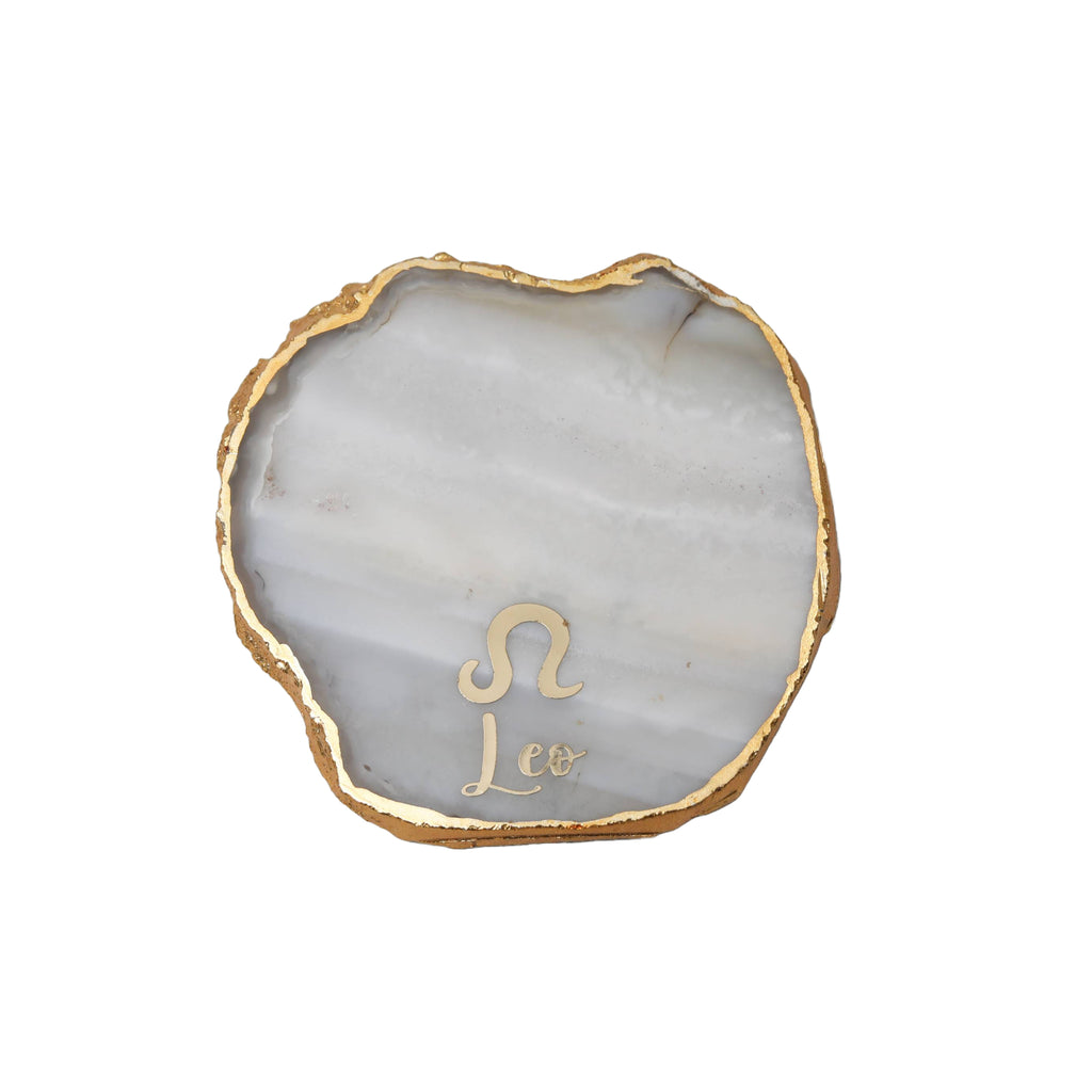 Agate Zodiac Coaster Leo-Natural White