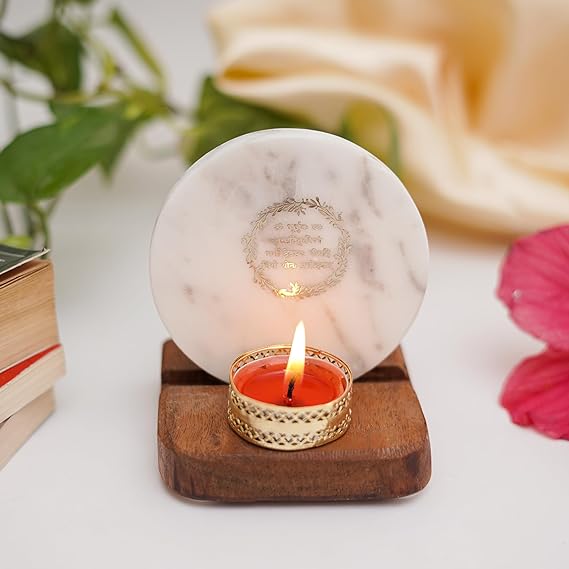 Tea Light Holder Marble with Wood with figurine