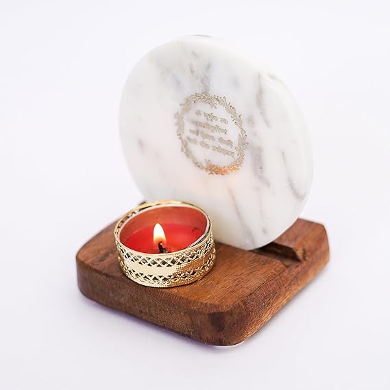 Tea Light Holder Marble with Wood with figurine