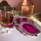 Natural Brazilian Agate Coaster With Silver Plating