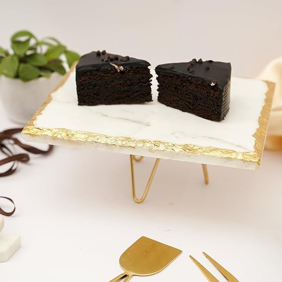 Rectanguler Marble Cake Stand with Metal Stand Cupcake Display Stand for Dessert Weddings Birthdays and Multipurpose