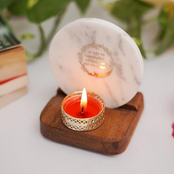 Tea Light Holder Marble with Wood with figurine